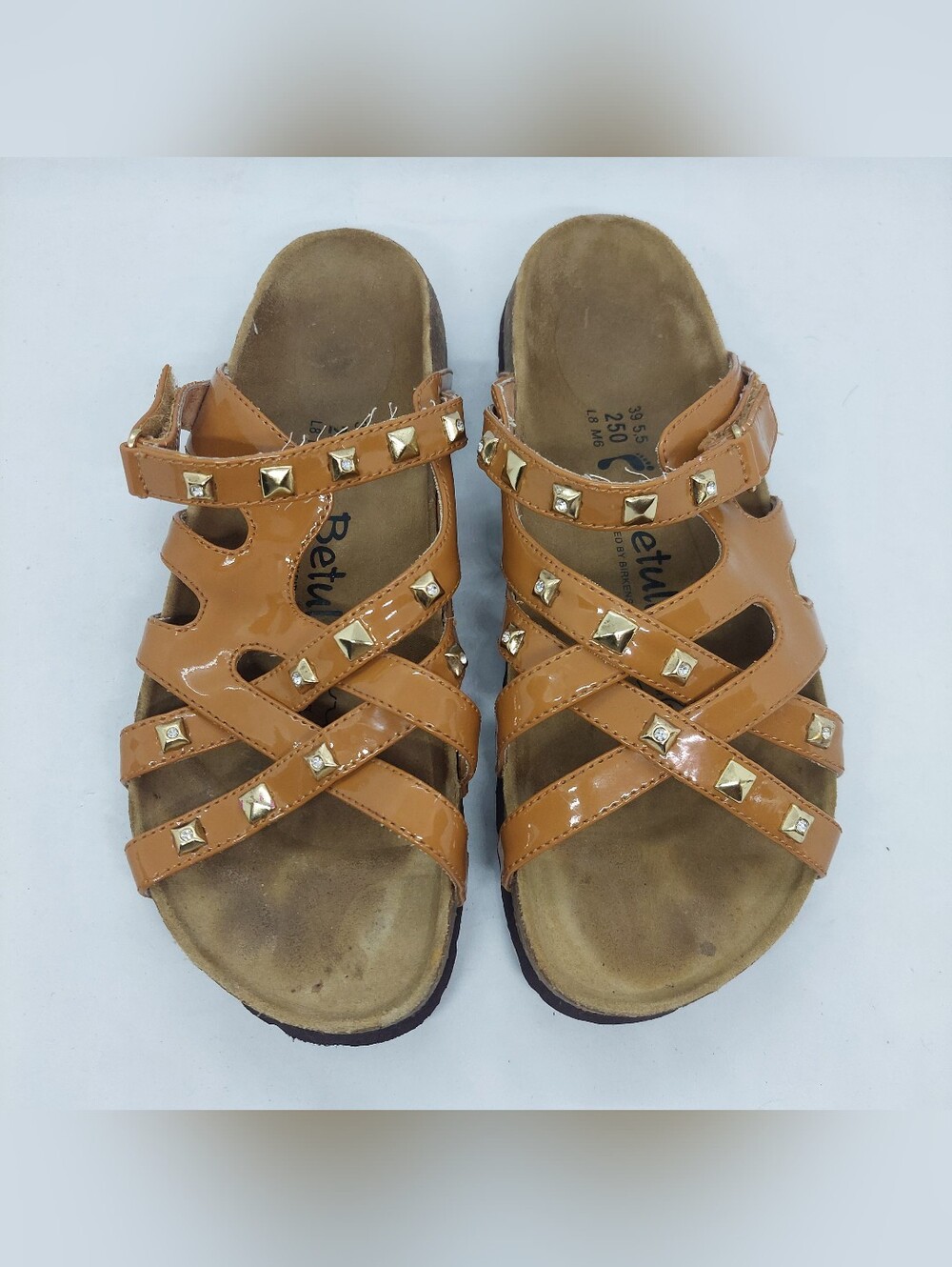 Betula By Birkenstock Tan Leather Studded Strappy Sandals Womens Size 39 L8 M6